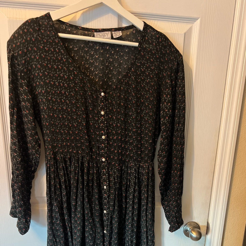 FOZY Vintage 80s/90s style Black Floral Long Sleeve Dress - Picture 3 of 5